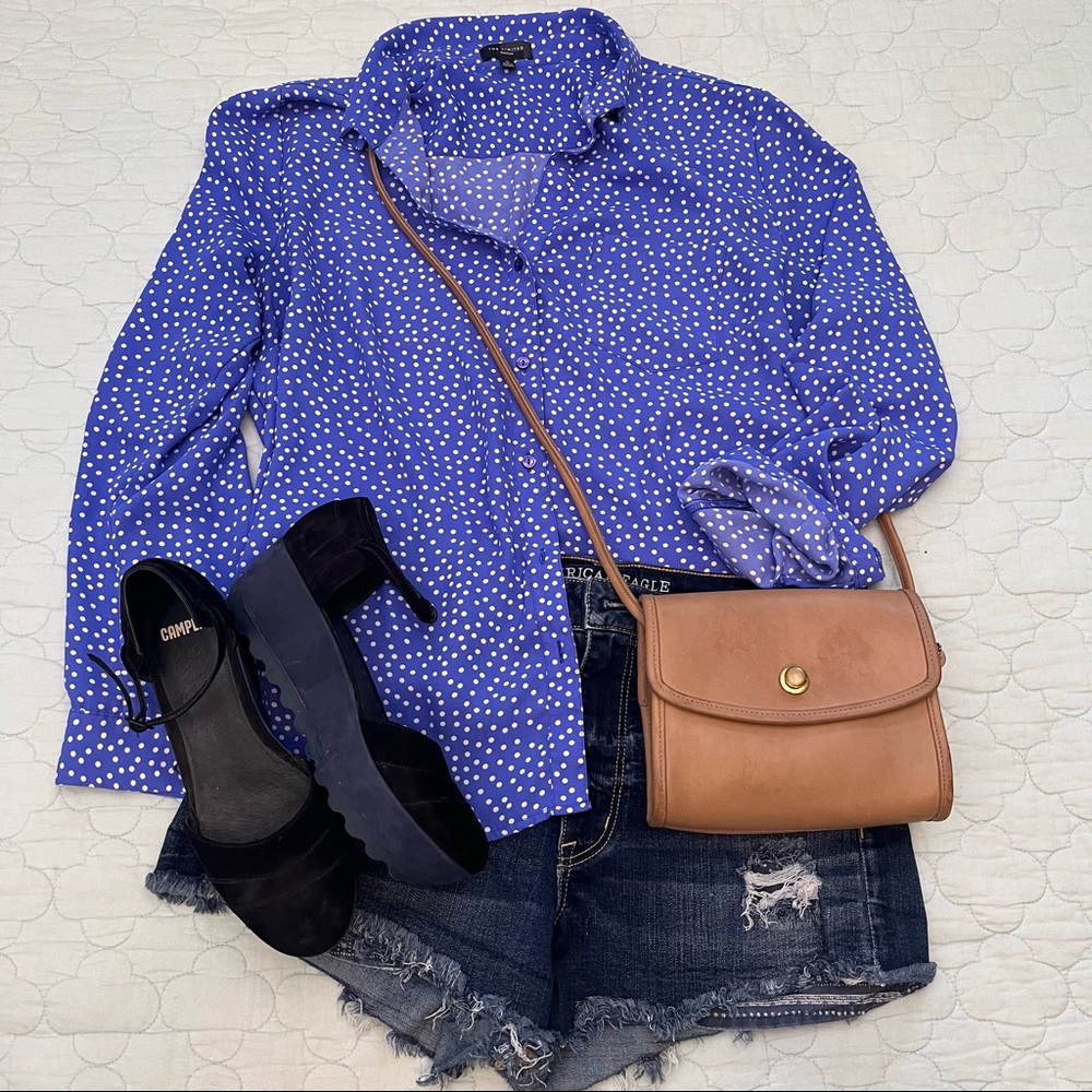 The Limited Ashton Lightweight Longsleeve V-Neck Blue Button-down White Dots XL